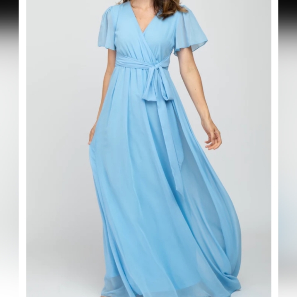 JJs House Light Blue Chiffon Wrap Maxi Dress, NWT!!